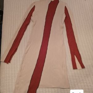 Rehab Red and Cream Long Sleeve Dress